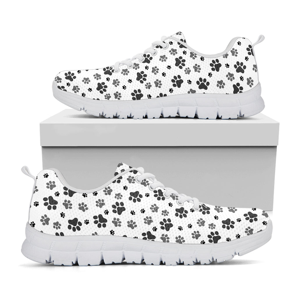 Grey Animal Paw Pattern Print White Running Shoes