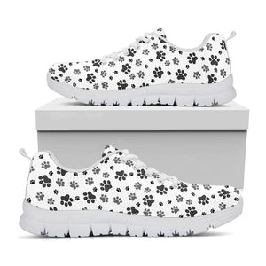 Grey Animal Paw Pattern Print White Running Shoes