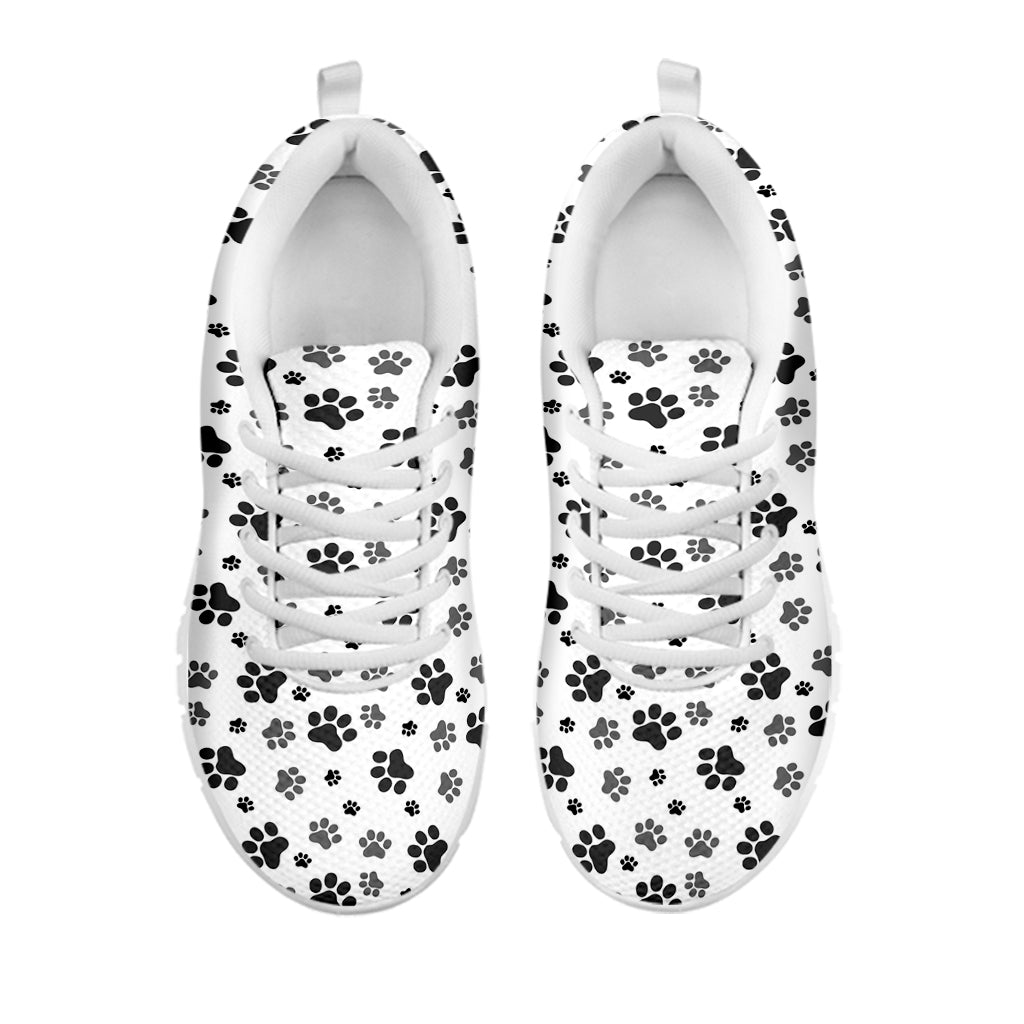 Grey Animal Paw Pattern Print White Running Shoes