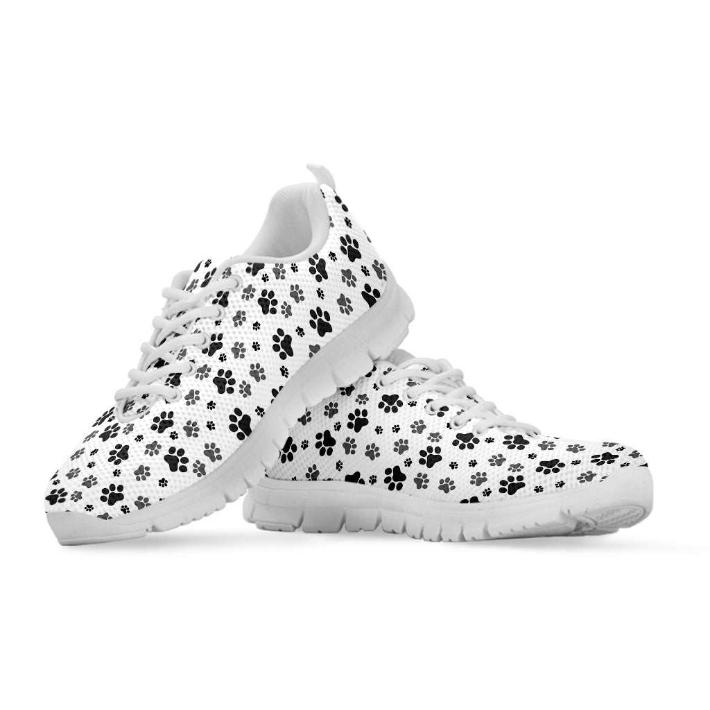 Grey Animal Paw Pattern Print White Running Shoes