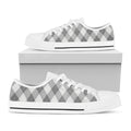 Grey Argyle Pattern Print White Low Top Sneakers