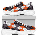Grey Black Orange And White Argyle Print White Chunky Shoes