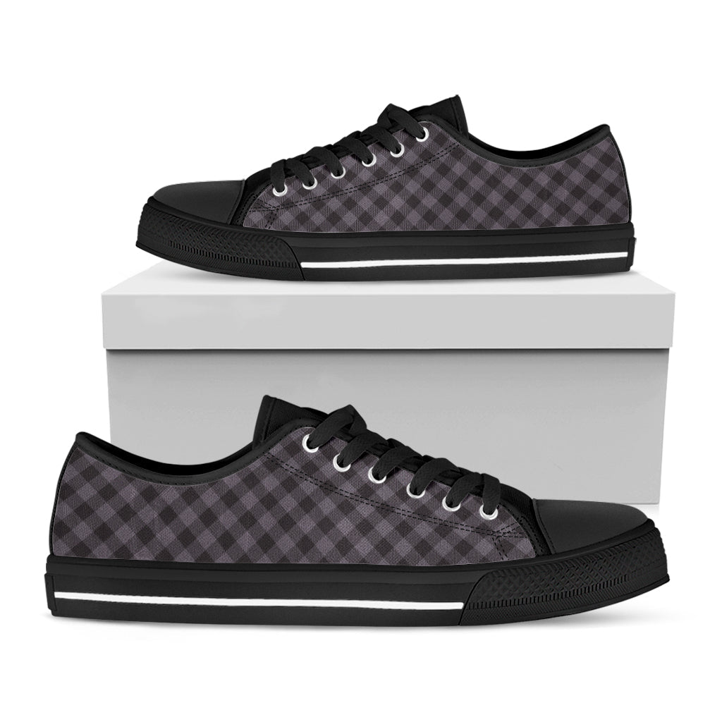 Grey Buffalo Plaid Pattern Print Black Low Top Sneakers