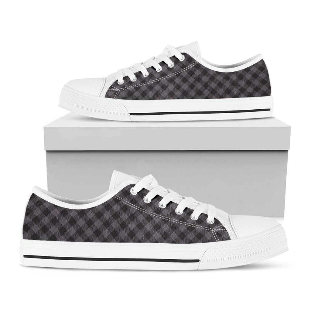 Grey Buffalo Plaid Pattern Print White Low Top Sneakers