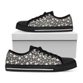 Grey Daisy Floral Pattern Print Black Low Top Sneakers