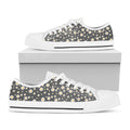 Grey Daisy Floral Pattern Print White Low Top Sneakers