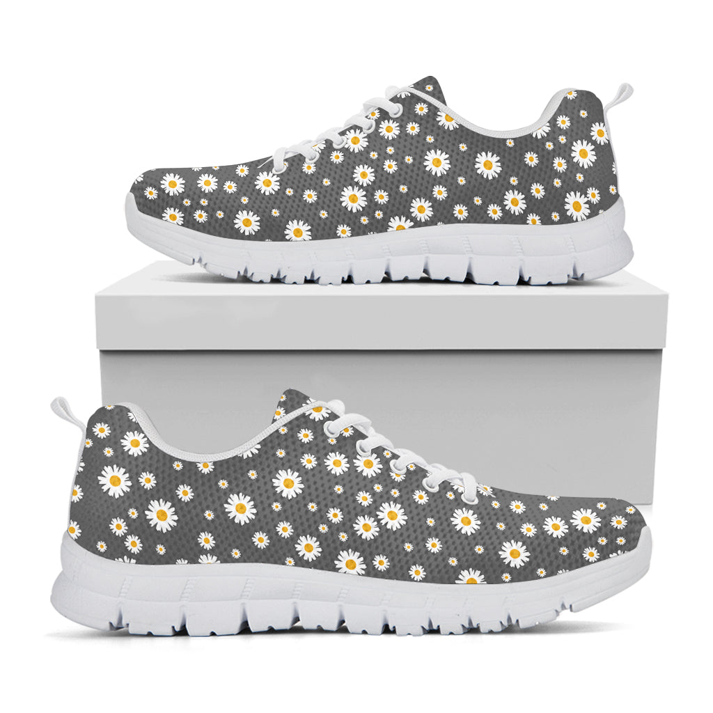 Grey Daisy Floral Pattern Print White Running Shoes