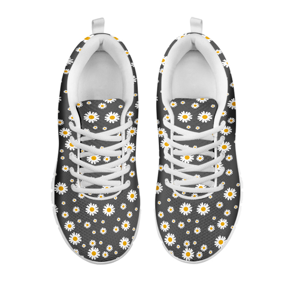 Grey Daisy Floral Pattern Print White Running Shoes