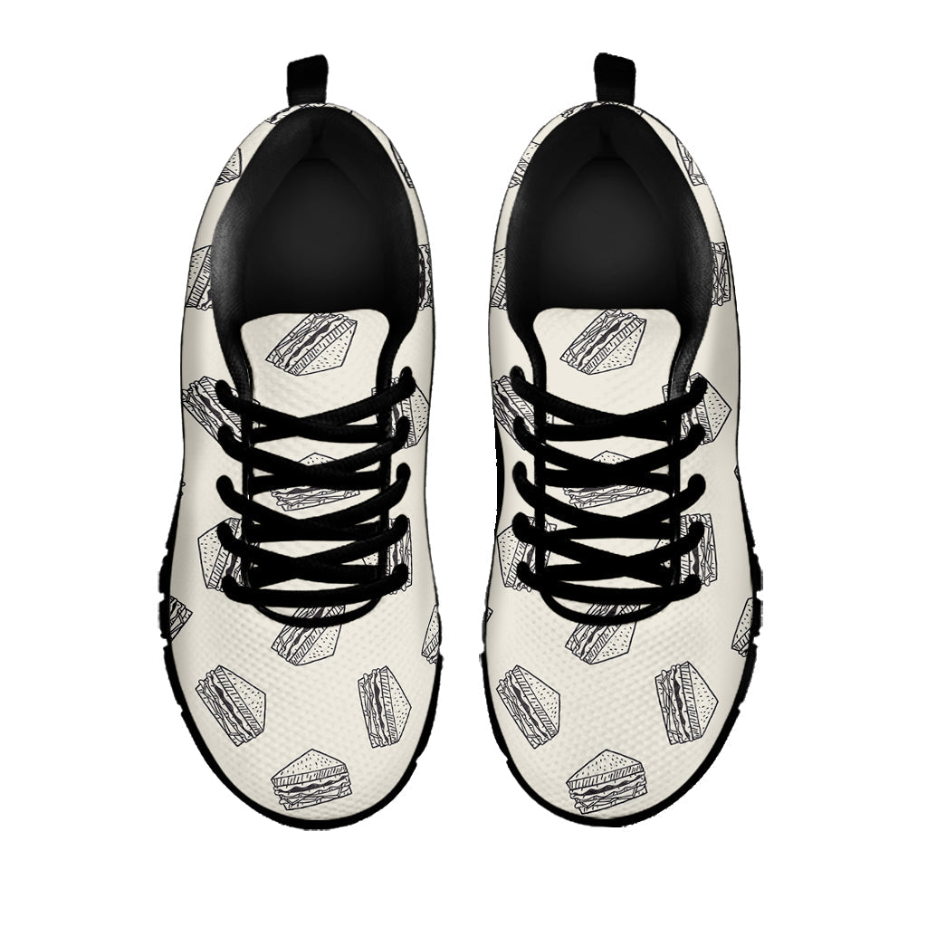 Grey Doodle Sandwich Pattern Print Black Running Shoes