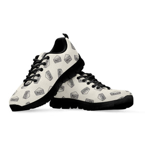 Grey Doodle Sandwich Pattern Print Black Running Shoes