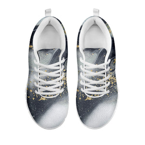 Grey Gold Liquid Marble Print White Running Shoes