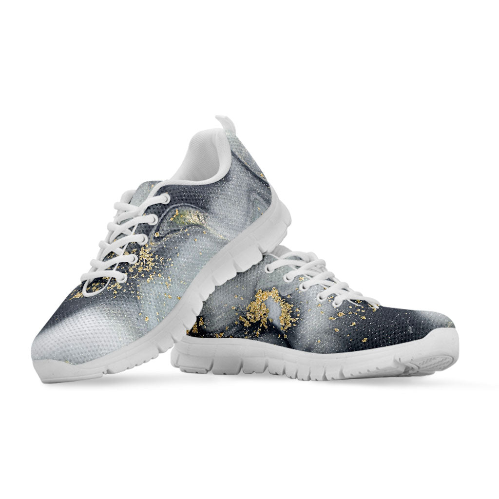 Grey Gold Liquid Marble Print White Running Shoes
