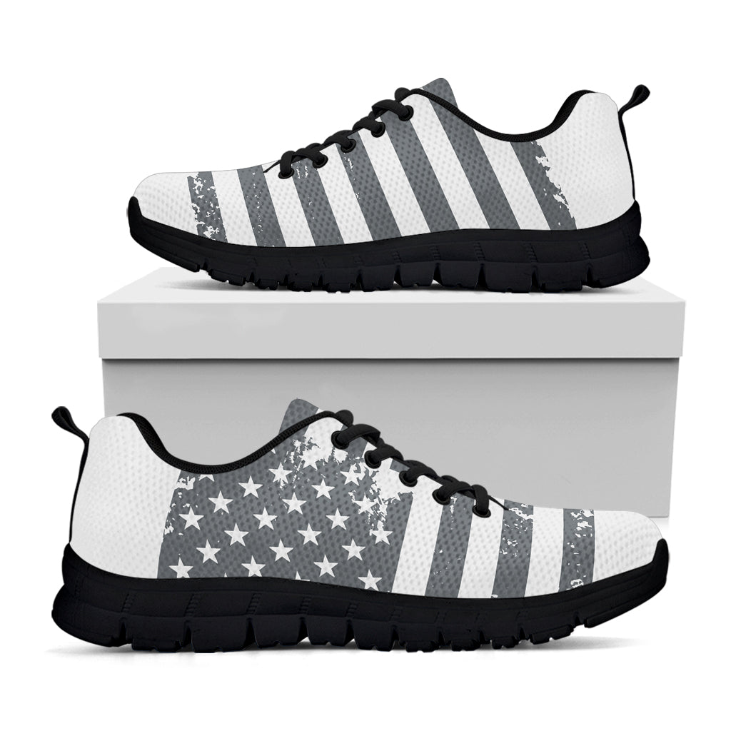 Grey Grunge American Flag Print Black Running Shoes