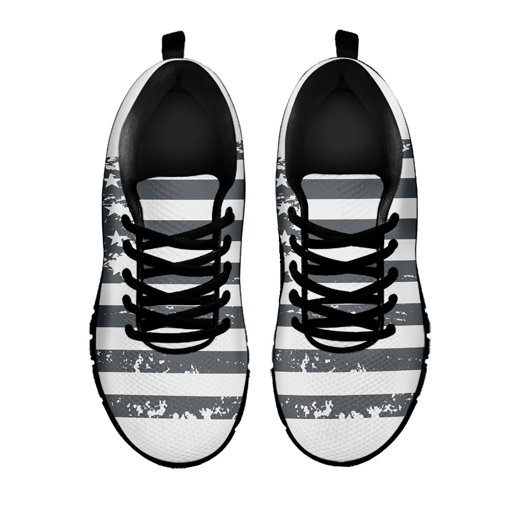 Grey Grunge American Flag Print Black Running Shoes