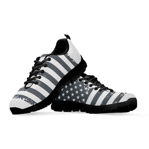 Grey Grunge American Flag Print Black Running Shoes