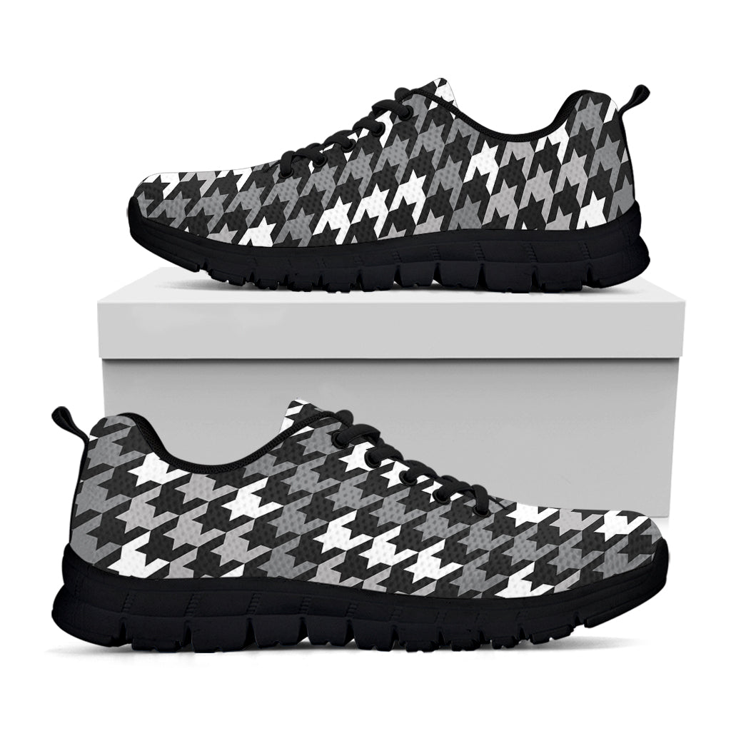 Grey Houndstooth Pattern Print Black Running Shoes