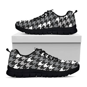 Grey Houndstooth Pattern Print Black Running Shoes