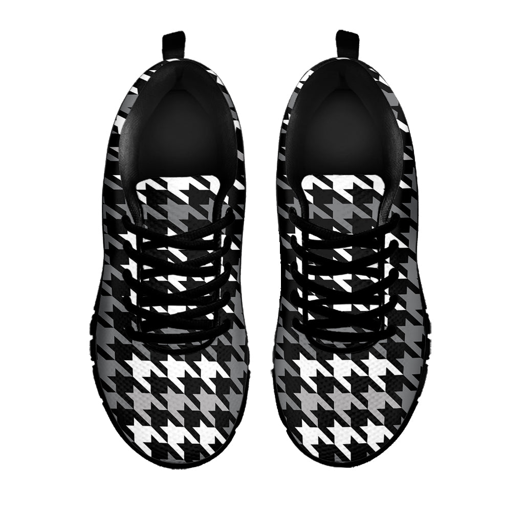 Grey Houndstooth Pattern Print Black Running Shoes