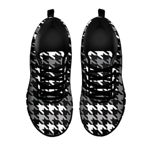 Grey Houndstooth Pattern Print Black Running Shoes