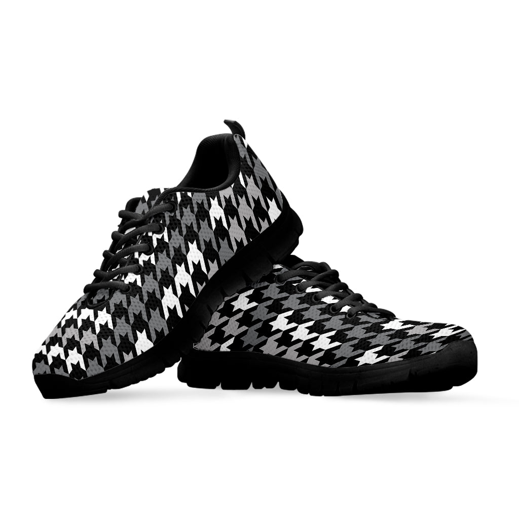 Grey Houndstooth Pattern Print Black Running Shoes