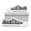 Grey Houndstooth Pattern Print White Low Top Sneakers