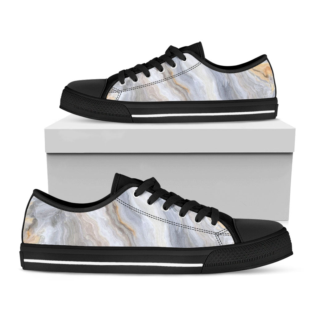 Grey Marble Print Black Low Top Sneakers
