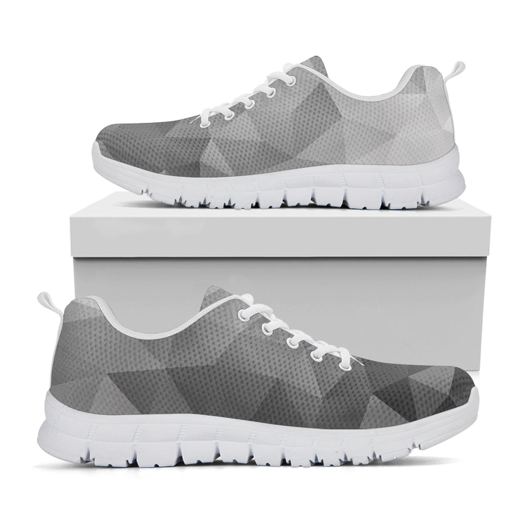 Grey Polygonal Geometric Print White Running Shoes