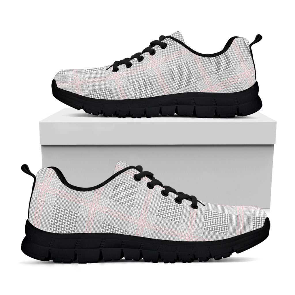 Grey Prince of Wales Check Print Black Running Shoes