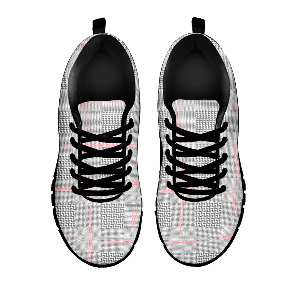 Grey Prince of Wales Check Print Black Running Shoes