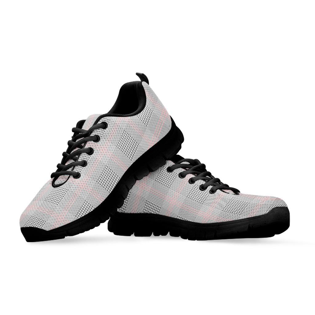 Grey Prince of Wales Check Print Black Running Shoes