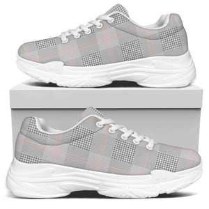 Grey Prince of Wales Check Print White Chunky Shoes