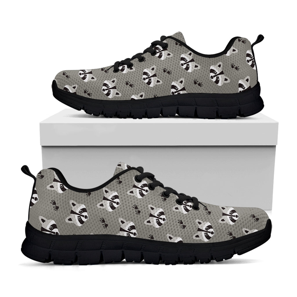 Grey Raccoon Pattern Print Black Running Shoes