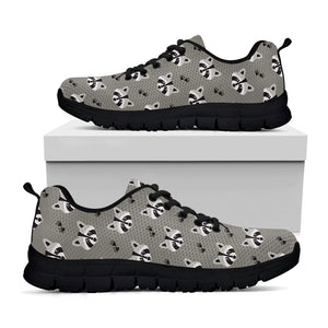 Grey Raccoon Pattern Print Black Running Shoes