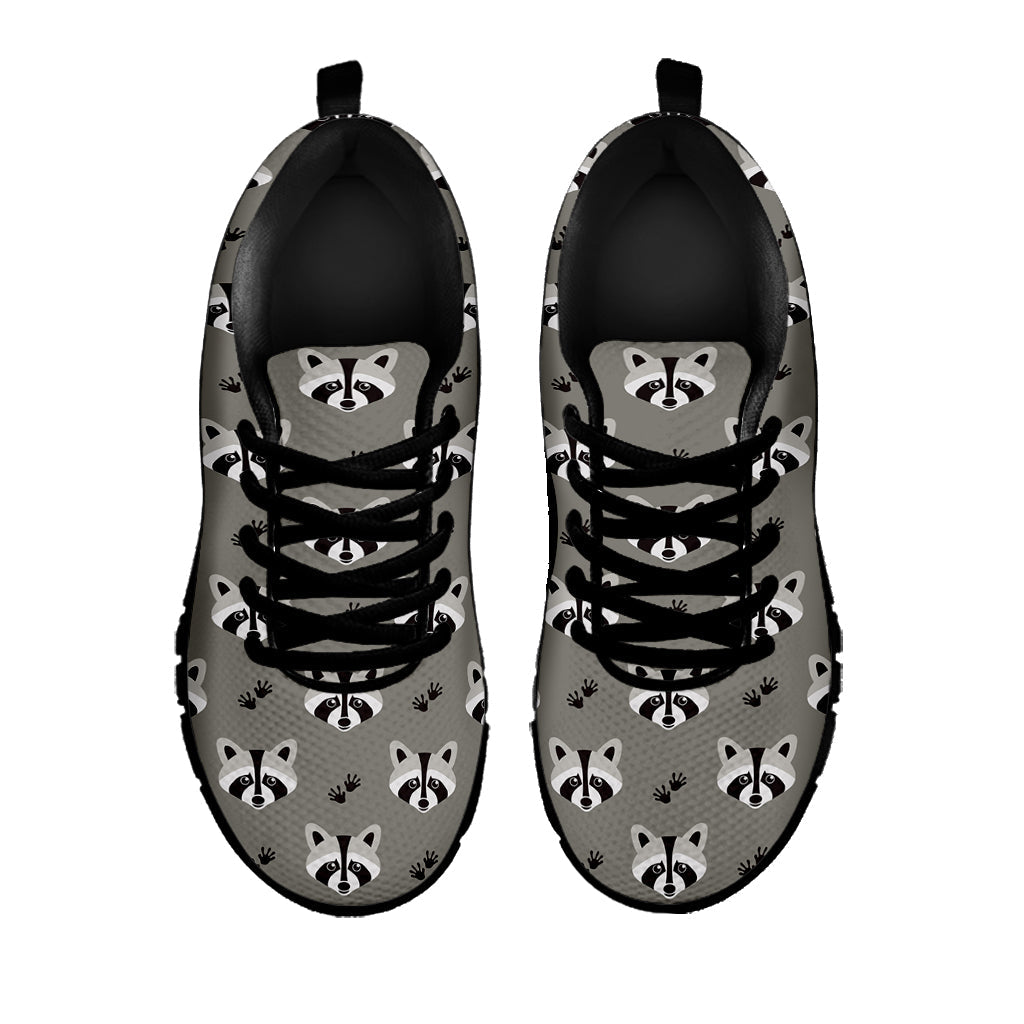 Grey Raccoon Pattern Print Black Running Shoes