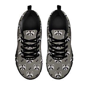 Grey Raccoon Pattern Print Black Running Shoes