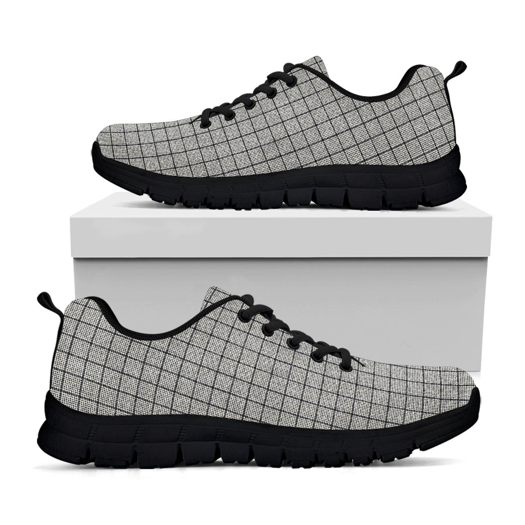 Grey Windowpane Pattern Print Black Running Shoes