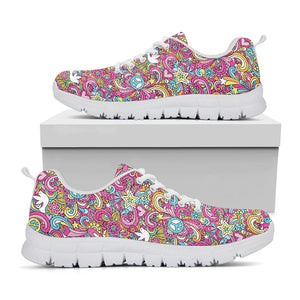 Groovy Girly Peace Pattern Print White Running Shoes
