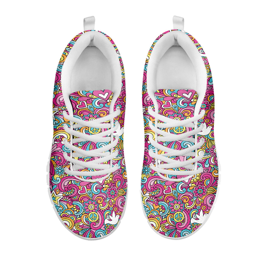 Groovy Girly Peace Pattern Print White Running Shoes