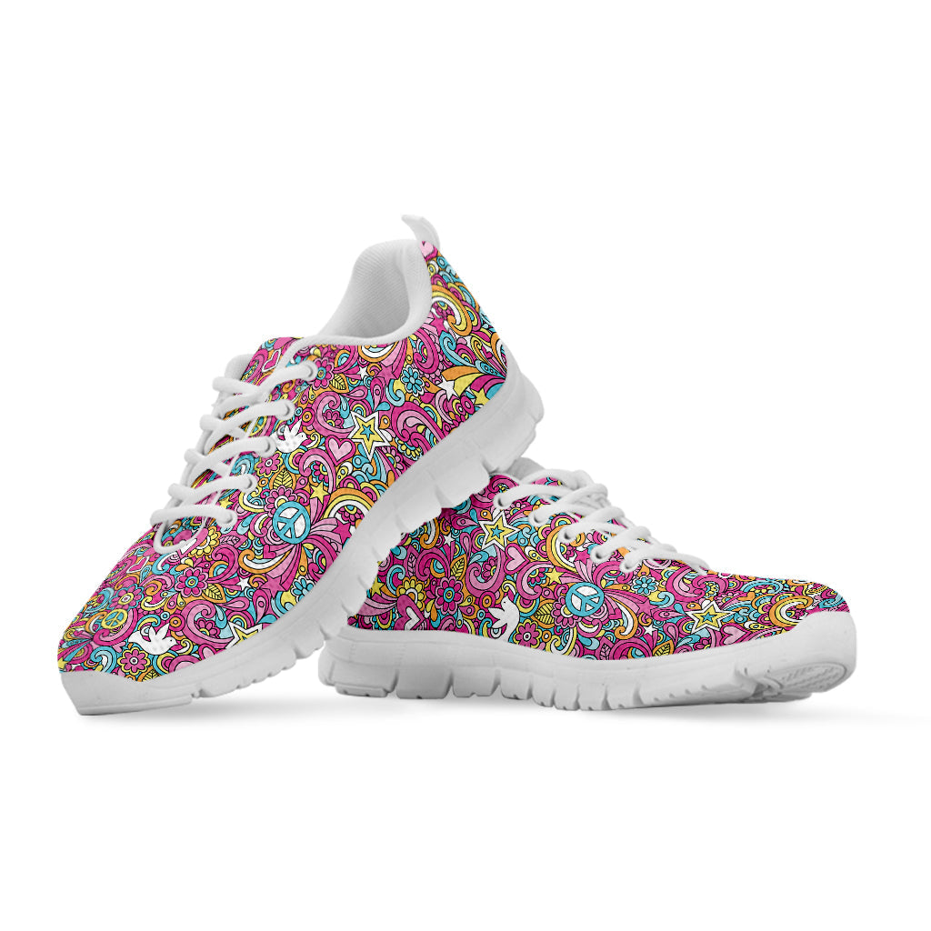 Groovy Girly Peace Pattern Print White Running Shoes