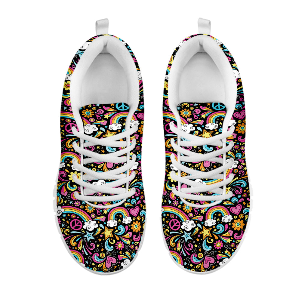 Groovy Hippie Peace Pattern Print White Running Shoes