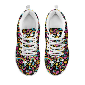 Groovy Hippie Peace Pattern Print White Running Shoes