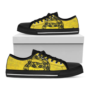 Grunge Gadsden Flag Print Black Low Top Sneakers