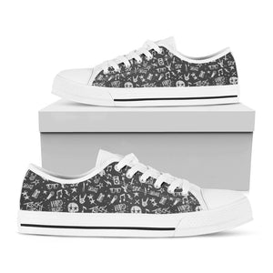 Grunge Rock And Roll Pattern Print White Low Top Sneakers
