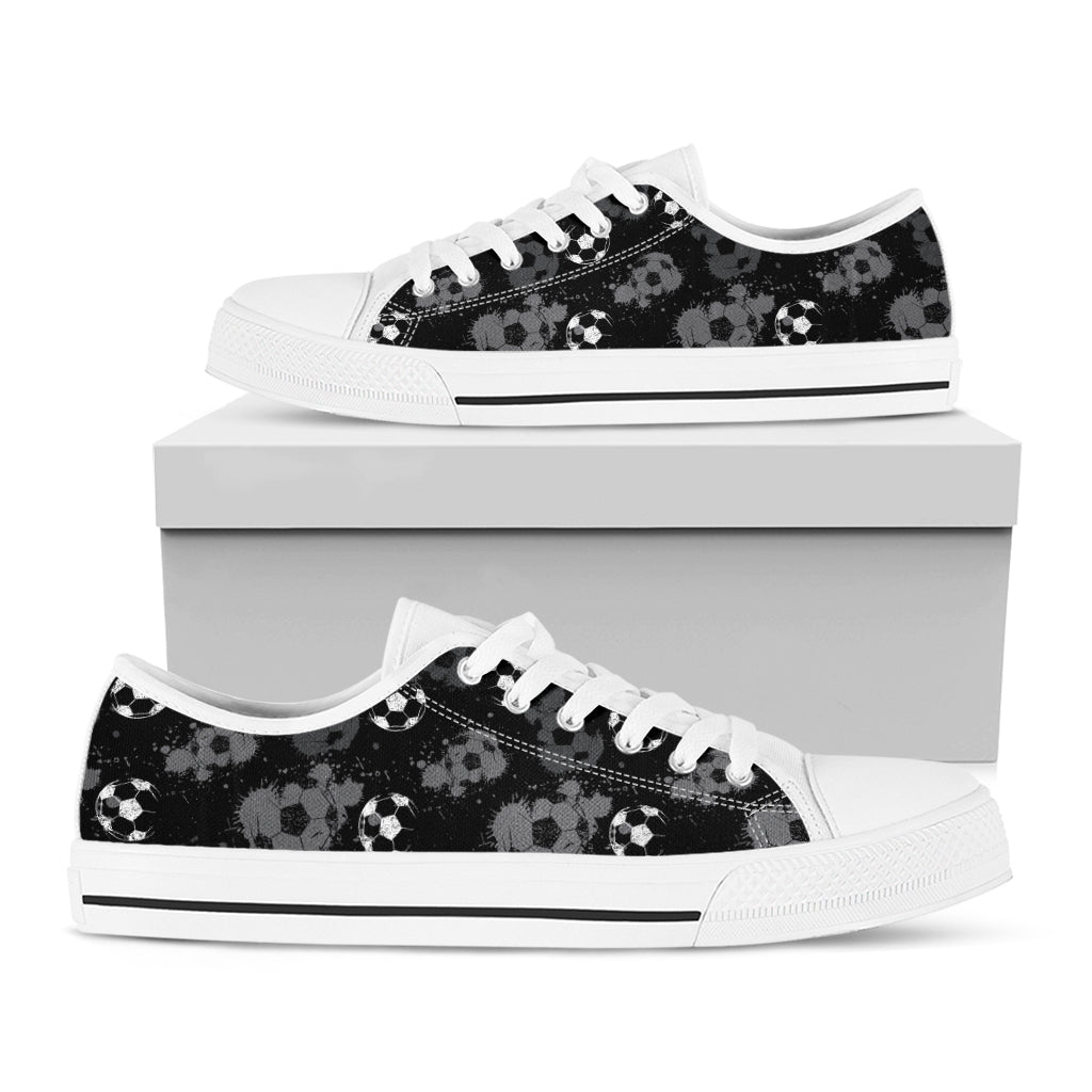 Grunge Soccer Ball Pattern Print White Low Top Sneakers