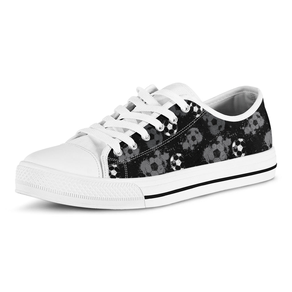 Grunge Soccer Ball Pattern Print White Low Top Sneakers