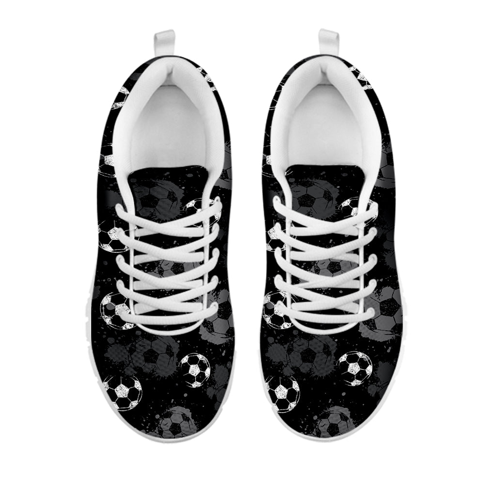 Grunge Soccer Ball Pattern Print White Running Shoes
