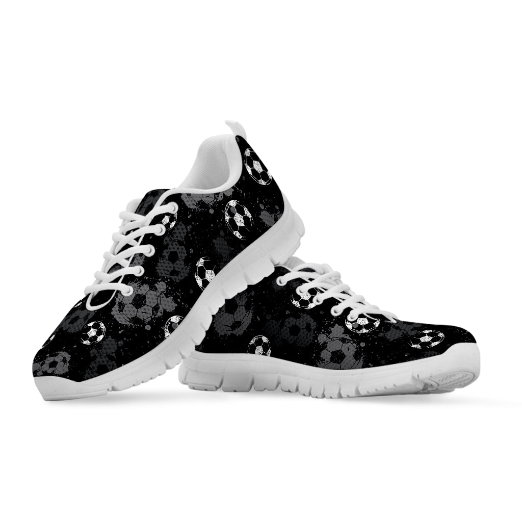 Grunge Soccer Ball Pattern Print White Running Shoes