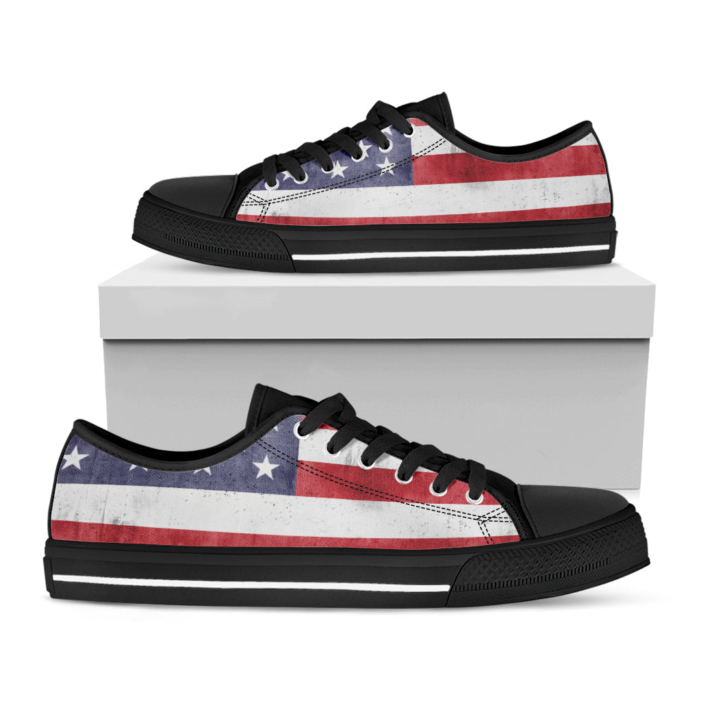 Grunge USA Flag Print Black Low Top Sneakers
