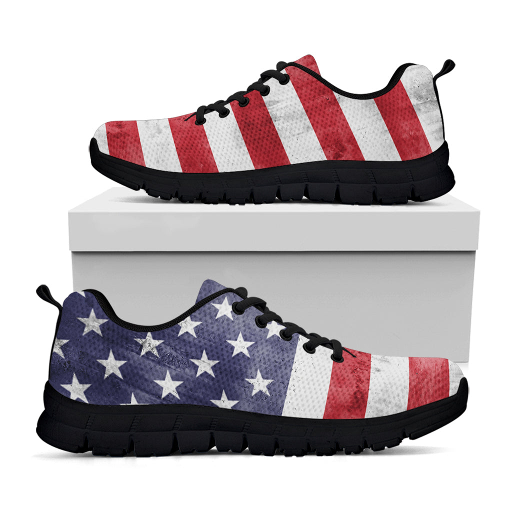 Grunge USA Flag Print Black Running Shoes
