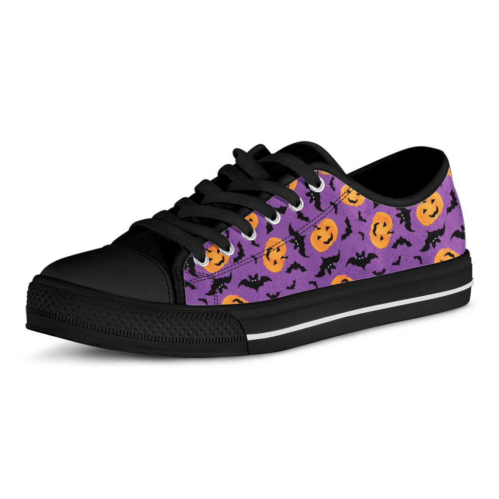 Halloween Bat And Pumpkin Pattern Print Black Low Top Sneakers